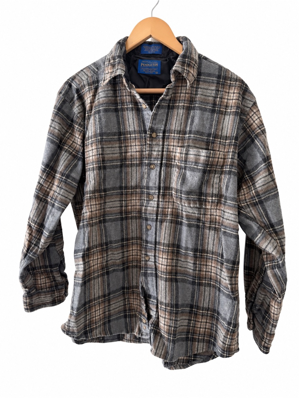 Vintage Pendleton Gray and Brown Plaid Flannel Shirt XL